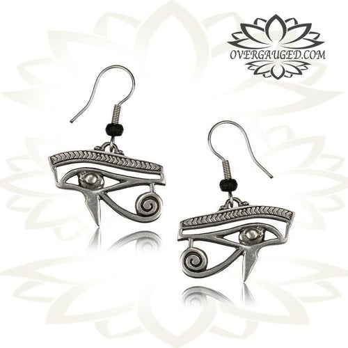 Pair of White Brass Earrings, Eye of Horus Egyptian Tribal Fishhook Earrings, Tribal Brass Earrings.