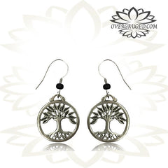Pair of Ornate Antiqued White Brass Tree of Life Earrings. White Brass Jewelry.