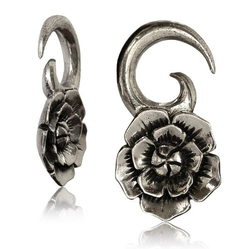 Pair White Brass Ear Weights 4g, Antiqued Lotus Flower Gauges, Lotus Flower Tribal Earrings, Tribal Brass Jewelry.