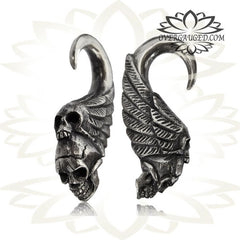 Single Antiqued White Brass Ear Weights 2g (6mm) Indian Tribal Skulls Earrings.