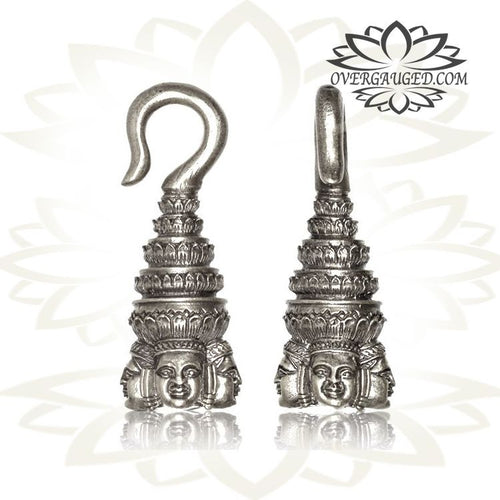 White Brass 6g (4mm) Ear Weights (Silver Tone) Four Faced Angkor Buddha Ear Weights.