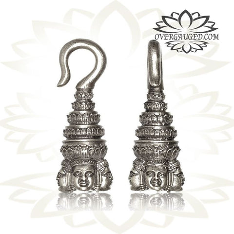 Single Antiqued White Brass Ear Weights 2g (6mm) Indian Tribal Skulls Earrings.