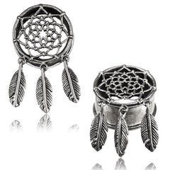 Pair Ornate Tribal White Brass Tunnels, Dream Catcher Brass Plugs, Tribal Brass Plugs, Ear Gauges, Tribal Double Flared Plugs, White Brass Body Jewelry.