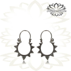 Pair Sterling Silver Earrings - Antiqued Thai Hill Tribe Silver Jewelry, Tribal Silver Hoop Earrings, Tribal Silver Body Jewelry.
