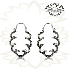 Pair Long Hanging Silver Earrings, Antiqued Afghan Tribal Silver Earrings, Dangling Hoop Earrings, Tribal Silver Jewelry.