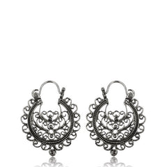 Pair Hanging Sterling Silver Earrings, Tribal Silver Hoop Earrings, Antiqued Tribal Silver Hoops, Thai Hill Tribe Silver Jewelry.
