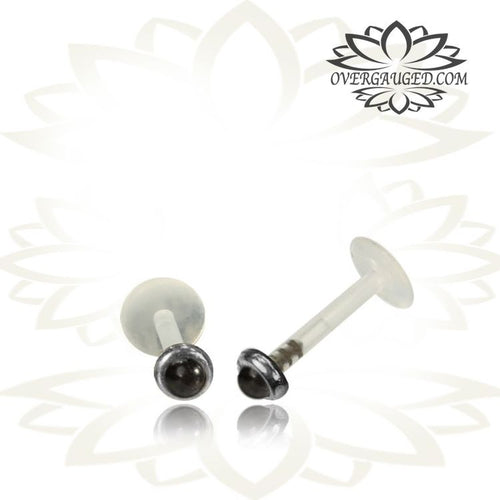 Single 16g (1.2mm) Bio-PlastiK Labret and Antiqued Brass & Black Onyx, Tragus, Earring, Body jewelry.