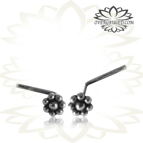 Single Tribal Silver Nose Stud, Flor De Lis Nose Stud in 20g (.8mm), Silver Nose Ring L Shape Back, Tribal Nose Pin, Tribal Silver Jewelry.