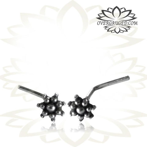 Single Small Ornate Sterling Silver Nose Stud, Tribal Nose Stud, Afghan 20g Nose Stud, Nose Ring L Shape Back, Nose Pin.