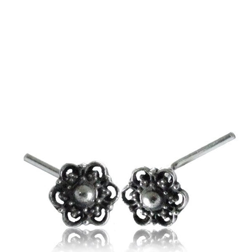 Single Ornate Sterling Silver Nose Stud , Silver Mandala Flower Nose Stud, Nose Ring L Shape, Nose Pin, Tribal Silver Jewelry.