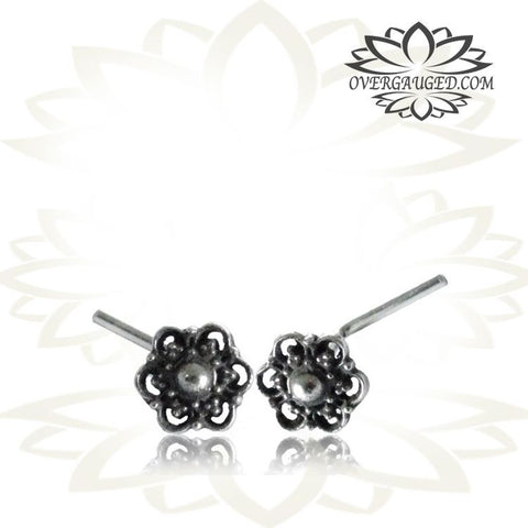 Single Tribal Sterling Silver Nose Stud, Afghan Flower Dots, 20g Silver Nose Stud, Silver Nose Jewelry.