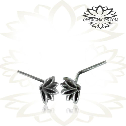 Single Tribal Sterling Silver Nose Stud, Silver Lotus Flower Nose Studs, 20g Nose Stud, Nose Ring L Shape Back, Tribal Nose Pin, Silver Body Jewelry.