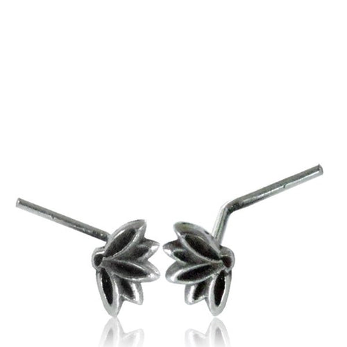 Single Tribal Sterling Silver Nose Stud, Silver Lotus Flower Nose Studs, 20g Nose Stud, Nose Ring L Shape Back, Tribal Nose Pin, Silver Body Jewelry.
