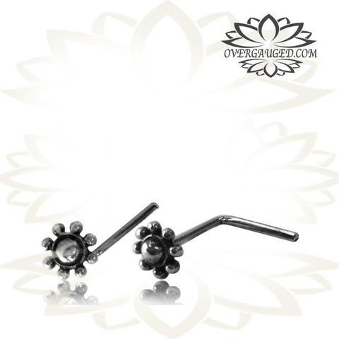 Single Tribal Sterling Silver Nose Stud, Afghan Flower Dots, 20g Silver Nose Stud, Silver Nose Jewelry.