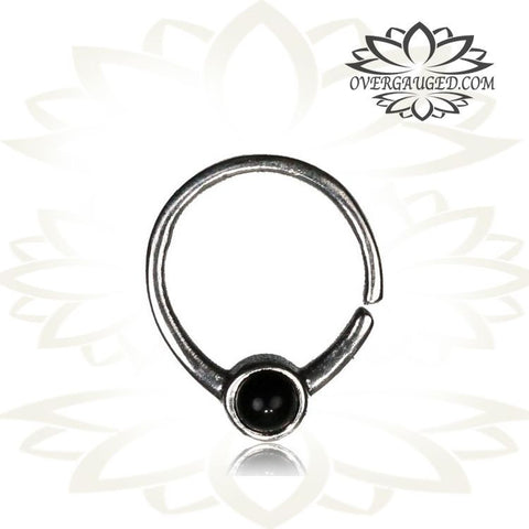 Single 16g Silver Lotus Septum Ring - Antiqued Tribal Silver Septum Ring Nose 9mm Silver Hoop Piercing.