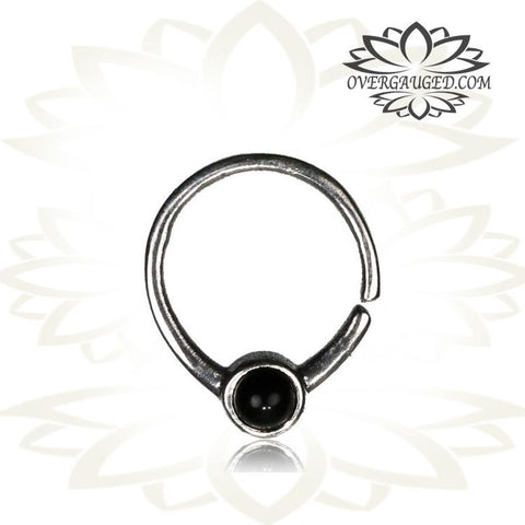 Single 16g Oval Silver Septum Ring - Antiqued Tribal Silver Septum Ring Nose 8mm Silver Hoop Helix Piercing.