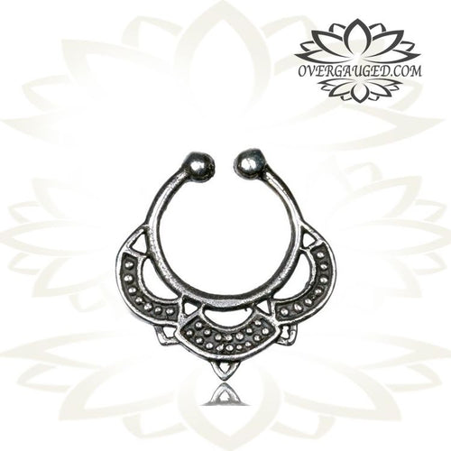 Single Real Silver Septum Ring (Fake Style) - Antiqued Cheater Tribal Silver Septum Ring, Non Piercing Septum Ring.