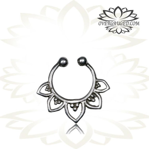 Single Brass Fake Septum Nose Ring, Antiqued Tribal With Pink Agate Stone, Non-Nose Piercing, Ring Diameter 9mm.