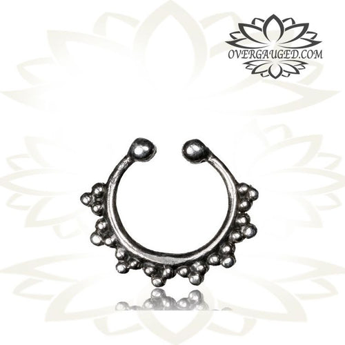 Single Real Silver Afghan Septum Ring (Fake Style) - Antiqued Cheater Tribal Silver Septum Ring.