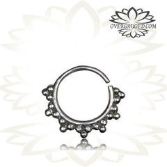 Single 16g Afghan Silver Septum Ring - Antiqued Tribal Silver Septum Ring Nose 9mm Silver Hoop Piercing, Helix Piercing.