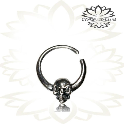 Single 16g Real Silver Septum Ring Set Onyx Stone - Antiqued Tribal Silver Septum Ring Nose 9mm Silver Hoop Piercing.