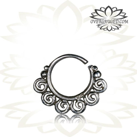 Single 16g Afghan Silver Septum Ring - Antiqued Tribal Silver Septum Ring Nose 9mm Silver Hoop Piercing, Helix Piercing.