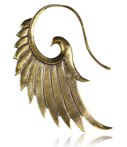 Pair of Long Brass Earrings, Ornate Tribal Brass Feather Talons Brass Body Jewelry.