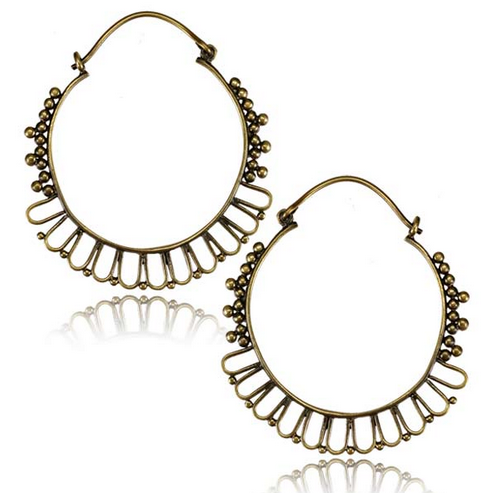 Pair of Ornate Brass Earrings Antiqued Afghan Tribal Hoops Brass Jewelry.
