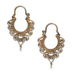 Pair of Dainty Brass Earrings Antiqued Tribal Wire Work Hoop Earrings.