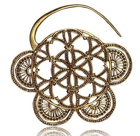 Pair of Ornate Brass Earrings Antiqued Flower of Life Spirals.