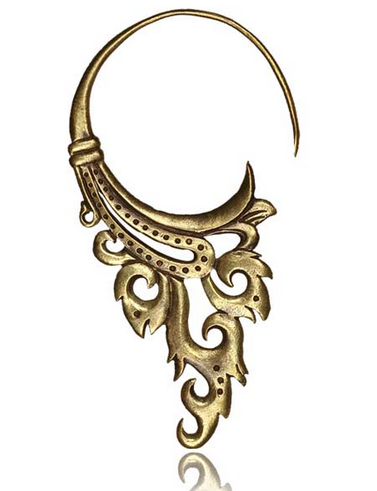 Pair of Brass Earrings Ornate Bali Tribal Hoops, Long talons.