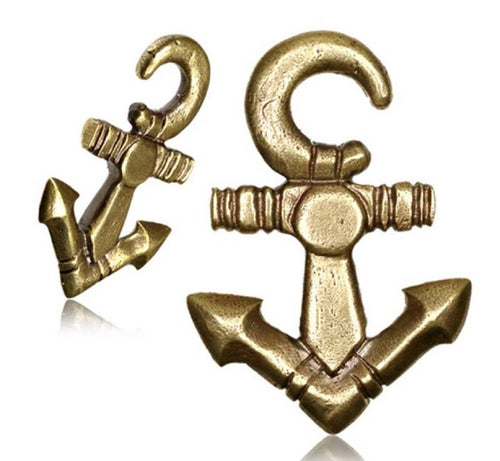 Anchor Brass Ear Weights in 4g (5.5mm) Brass Earrings, Brass Body Jewelry.