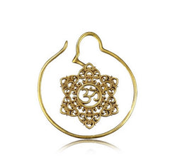 Pair 16g (1.2mm) Ornate Brass Earrings Antiqued Om Symbol Brass Piercing, Brass Body Jewelry.
