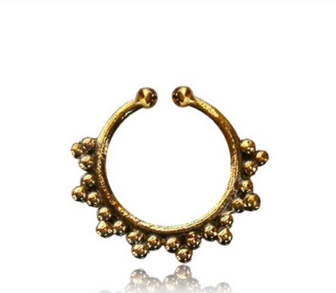 Single Brass Fake Septum Ring, Antiqued Tribal Non Piercing Septum Ring.