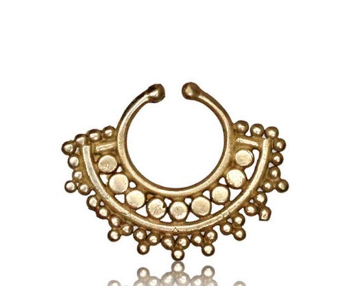 Single Tribal Brass Septum Ring, Fake Brass Septum, Faux Septum Piercing, Brass Body Jewelry.