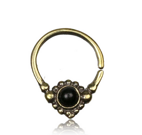 Single 16g Silver Septum Ring - Antiqued Afghan Tribal Dots Silver Septum Ring 8mm, Silver Piercing.