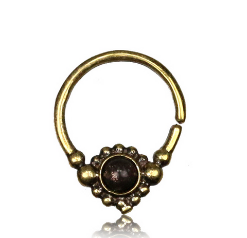 Single Ornate Brass Septum Ring, Lotus Flower inspired Septum Ring, Ring Diameter 9mm.