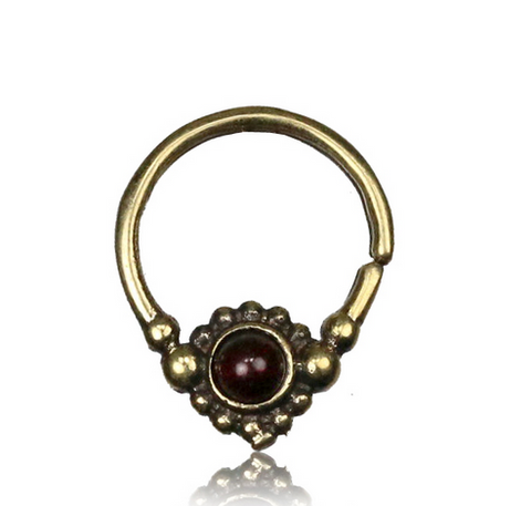 Single Ornate Brass Septum Ring, Lotus Flower inspired Septum Ring, Ring Diameter 9mm.