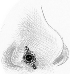 A Single Silver Tribal Nose Ring Flower with Onyx Stone, 20g Nose Ring, Tribal Nose Jewelry, Tribal Silver Jewelry.