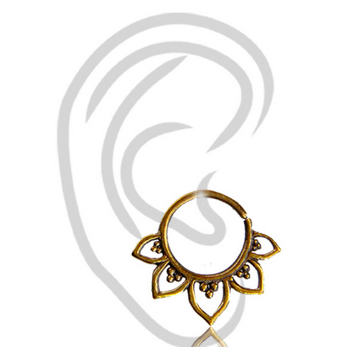 Single Brass Tragus Earring, Tragus in 18g TINY Ring (6mm), Tribal Lotus Flower Bulb Earring, Tribal Septum Ring Piercing.