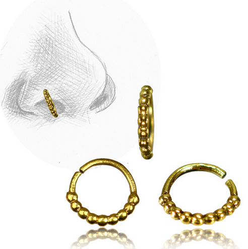 Single Brass Nose Ring, Tribal Thai Hill Tribe 20g Nose Jewelry, Tribal Brass Nose Stud, Brass Tragus Earring, Small Septum Ring.