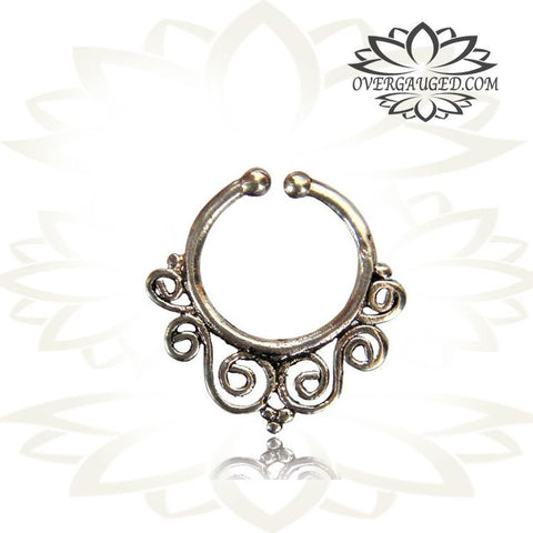 Single Brass Fake Septum Ring, Antiqued Tribal Non Piercing Septum Ring.