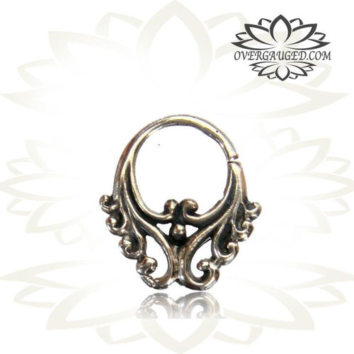 Single 16g (1.2mm) White Brass Septum Ring, Antiqued Afghan Tribal Brass Septum, Nose Piercing, Ring 9mm, Body Jewelry.
