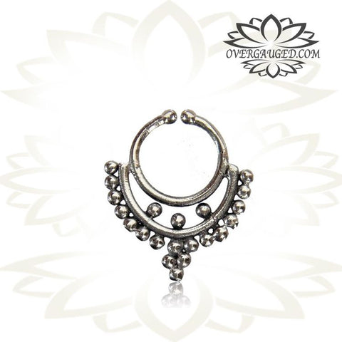 Single Fake White Brass Septum Ring, Antiqued Faux Tribal Septum Ring, Non Piercing, Small Ring.