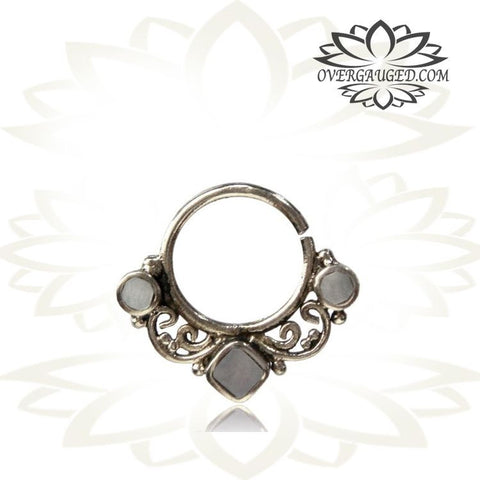 Single Ornate Brass Septum Ring, Lotus Flower inspired Septum Ring, Ring Diameter 9mm.