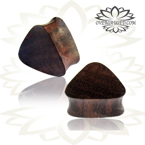 Pair of Organic Triangle Sono Wood Plugs, Double Flare Ear Plugs, Wood Plugs, Tribal Wood Plugs, Organic Body Jewelry.
