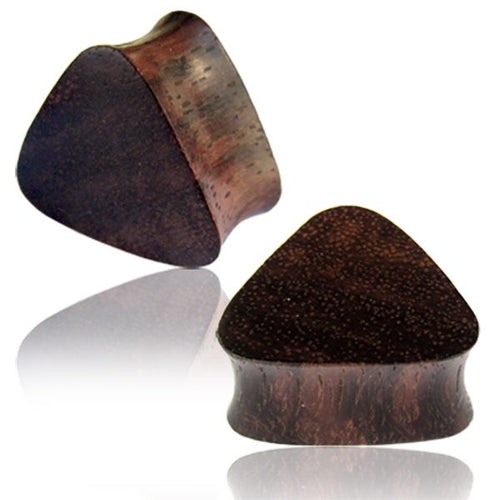 Pair of Organic Triangle Sono Wood Plugs, Double Flare Ear Plugs, Wood Plugs, Tribal Wood Plugs, Organic Body Jewelry.
