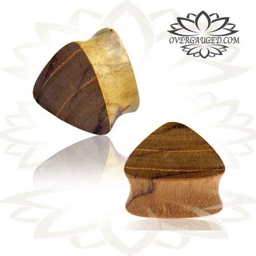 Pair of Triangle Teak Wood Plugs, Double Flare Gauges, Tribal Wood Plugs, Wood Plugs, Organic Body Jewelry.