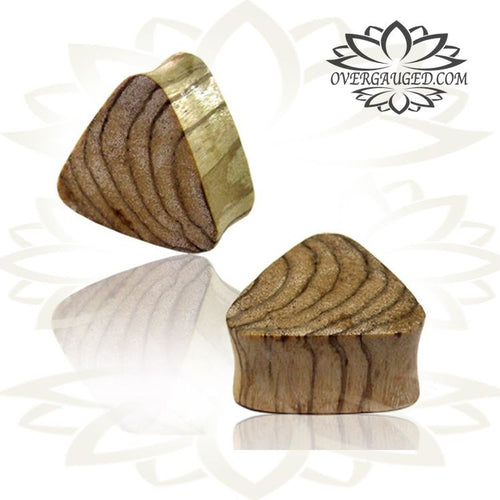 Pair of Organic Triangle Plugs, Zebra Wood Plugs, Double Flare Gauges, Wood Plugs, Tribal Wood Plugs, Organic Body Jewelry.