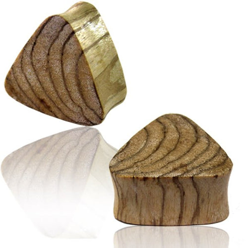 Pair of Organic Triangle Plugs, Zebra Wood Plugs, Double Flare Gauges, Wood Plugs, Tribal Wood Plugs, Organic Body Jewelry.